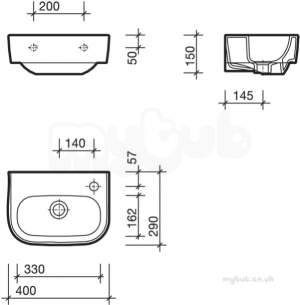 Twyford Quinta Sanitaryware -  Quinta 400x290 Basin Right Hand 1 Tap Qt4811wh