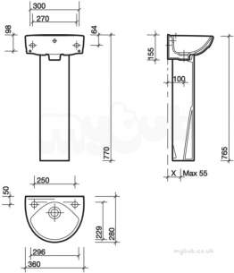 Twyford Mid Market Ware -  Refresh Handrinse Basin 360x280mm 2 Tap Re4812wh