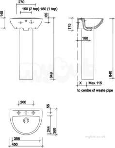 Twyford Mid Market Ware -  Refresh Handrinse Basin 450x360mm 1 Tap Re4841wh