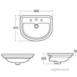 Ideal Standard Sottini Ware -  Ideal Standard Reprise E8410 600mm Two Tap Holes Countertop Basin Wh