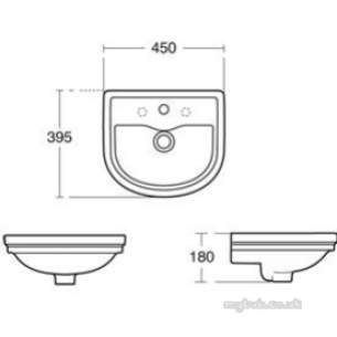 Ideal Standard Sottini Ware -  Ideal Standard Reprise E8400 450mm Two Tap Holes Handrinse Basin Wh