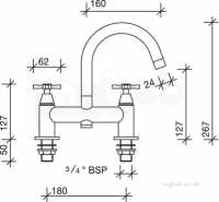 Twyfords Contemporary Brassware -  Rival 2 Hole Deck Mounted Bath Filler With Swivel Spout Rl5255cp