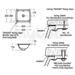 Armitage Shanks Commercial Sanitaryware -  Armitage Shanks Contour 21 S2689 420 No Tap Holes Rect U/c Basin Wh