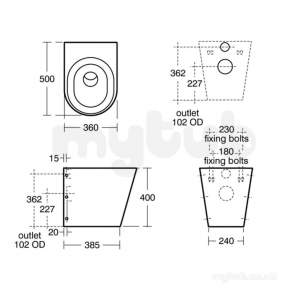 Armitage Shanks Commercial Sanitaryware -  Armitage Shanks Perth 2 S3443 Btw Bwl Pol Ss No Seat Hole S3443my
