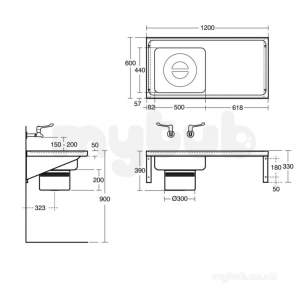 Armitage Shanks Commercial Sanitaryware -  Armitage Shanks Clyde Sink 120x60 Pol Ss Left Hand Bowl No Tap Holes Plus Ftgs S6558my