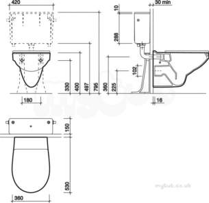 Twyfords Commercial Sanitaryware -  Sola Rimless Wall Hung Toilet Pan Sa1738wh