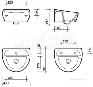 Twyfords Commercial Sanitaryware -  Sola Washbasin 400x345 1 Tap Sa4111wh