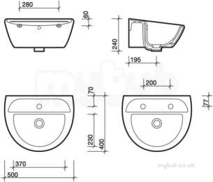 Twyfords Commercial Sanitaryware -  Sola Washbasin 500x400 1 Tap Sa4211wh