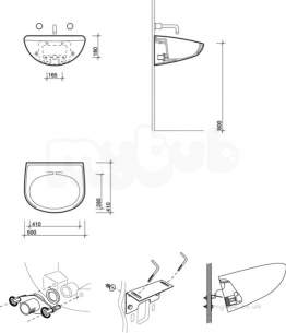Twyfords Commercial Sanitaryware -  Sola Spectrum Washbasin 500x410 No Tap Back Outlet Htm64-lb H M Sa4280wh