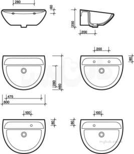 Twyfords Commercial Sanitaryware -  Sola Medical Washbasin 600x460 1 Tap Right Hand Htm64-lb G L Sa4355wh