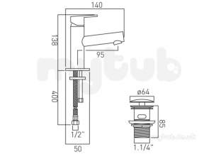 Vado Brassware -  Mini Mono Basin Mixer Single Lever Deck Mtd Sen-100m/cc-c/p