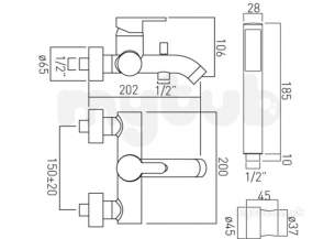 Vado Brassware -  Exposed Bath Shower Mixer W/m Plus Shower Kit Sen-123 Plus K-c/p