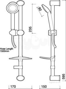 Twyfords Commercial Brassware -  Sola Shower Rail Hose And Head Sf1251cp