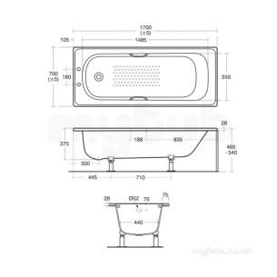 Ideal Standard Acrylic Baths -  Ideal Standard Simplicity E8135 1700 X 700 Two Tap Holes Tg As Bath E813501