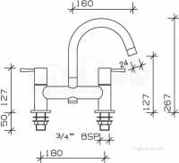 Twyfords Commercial Brassware -  Siron 2 Tap Deck Mounted Bath Filler Sn5255cp