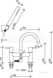 Twyfords Commercial Brassware -  Siron 2 Tap Deck Mounted Bath Shower Mixer Sn5265cp