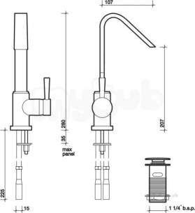 Twyfords Commercial Brassware -  Siron Side Action Flat Spout Monobloc Sn5529cp