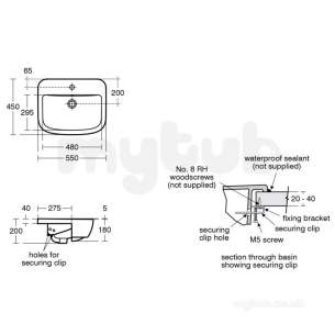Ideal Standard Tempo Sanitaryware -  Ideal Standard Tempo T0591 550mm Two Tap Holes Semi Ctop Basin Wh T059101