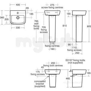 Ideal Standard Tempo Sanitaryware -  Ideal Standard Tempo T0593 400mm One Tap Hole Handrinse Basin Wh