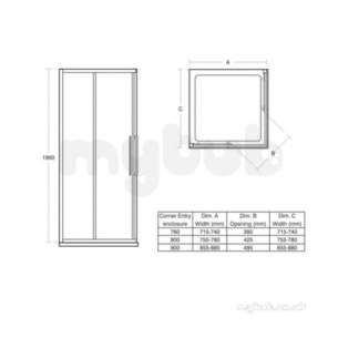 Ideal Standard Kubo Enclosures -  Ideal Standard T7361eo Bright Silver Kubo 800mm Entry Enclosure Corner