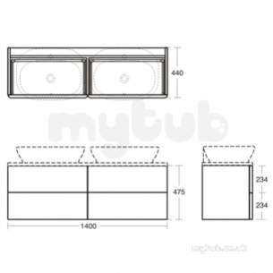 Ideal Jasper Morrison Strada Soft Mood Furniture -  Softmood 1400mm Basin Unit 2 Drw Gls Wht