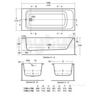Ideal Standard Acrylic Baths -  Ideal Standard Softmood T9927 1700x700 No Tap Holes Bath White T992701