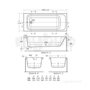 Ideal Standard Acrylic Baths -  Ideal Standard Softmood T9933 1700x750 Bath Ifpplus White