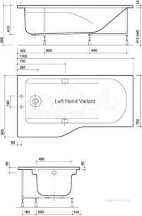 Twyfords Acrylic Baths -  All Offset Family Bath 1700x750 Left Hand Complete 0 Tap Ta8720wh