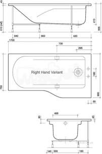 Twyfords Acrylic Baths -  All Offset Family Bath 1700x750 Right Hand Complete 0 Tap Ta8920wh