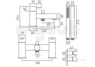 Vado Brassware -  2 Hole B/shower Mixer Deck Mount Plus Shower Kit Te-130 Plus K-c/p