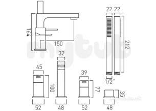 Vado Brassware -  4 Hole Bath/shower Mixer Single Lever Deck Mount