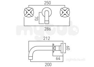 Vado Brassware -  3 Hole Basin Mixer Plus 200mm Spout W/mntd