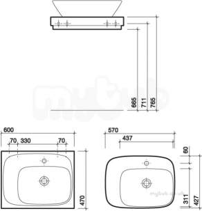 Twyford Moda Sanitaryware -  Vello Countertop 570x427 Right Hand Offset 1 Tap Vo4441wh