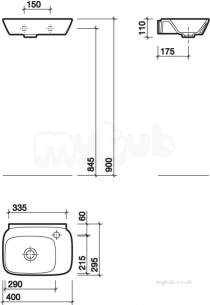 Twyford Moda Sanitaryware -  Vello 400x295 Handrinse Basin Right Hand 1 Tap Vo4811wh