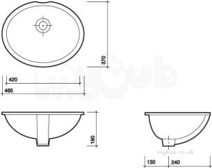 Twyfords Commercial Sanitaryware -  Aria 465x370 Under Countertop 0 Tap Front Overflow Wb3060wh