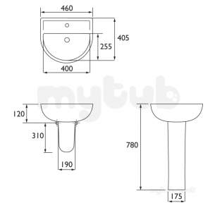 Bristan Brassware -  Quest 45cm 1 Taphole Cloakroom Basin White Sw Qst Cloak Basin 1h W