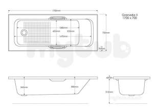 Bristan Brassware -  Dune Ab Bth With Grips White Dn Ab 170x70 Grse Bth W