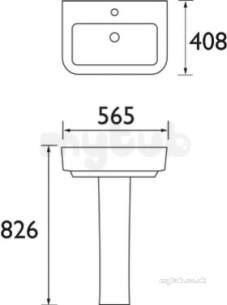Bristan Brassware -  Qube 56cm 1 Hole Basin White Qu Basin 1h W