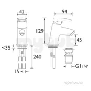 Bristan Brassware -  Orta Basin Mixer Eco6 With Clicker Waste Or Bas E6 C - Chrome