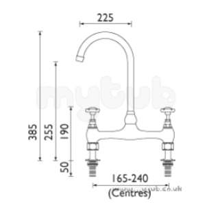 Bristan Brassware -  1901 Two Tap Holes Bridge Deck Sink Mixer Cp