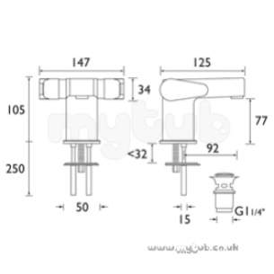 Bristan Brassware -  Quest 2 Handle Basin Mixer With Clicker