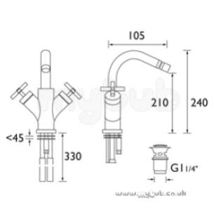 Bristan Brassware -  Star Bidet Mixer With Clicker Waste Cp