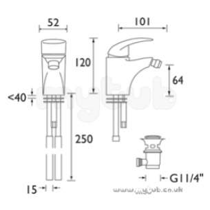 Bristan Brassware -  Jupiter Bidet Mixer With Clicker Waste Cp