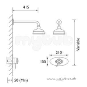 Bristan Showering -  Art Deco Dcshcfhc Thermo Rec Fxd Head Cp