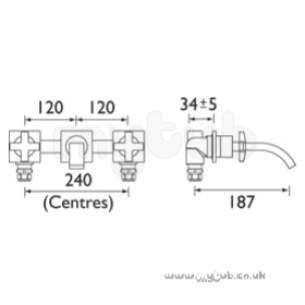 Bristan Brassware -  Moloko 3 Hole Wall Mountd Bath Filler Cp