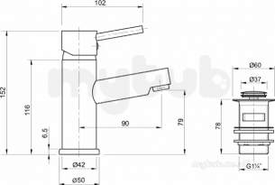 Twyfords Commercial Brassware -  X60 Basin Mono Mixer - Mini Inc Cc Waste X605122cp