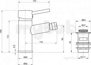 Twyfords Commercial Brassware -  X60 Bidet Mono Mixer Inc Cc Waste X605135cp