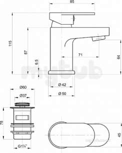 Twyfords Commercial Brassware -  X70 Basin Mono Mixer - Mini Inc Cc Waste X705122cp
