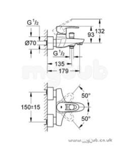 Grohe Tec Brassware -  Grohe Europlus 33553 Single Lever Bath Shower Mixer