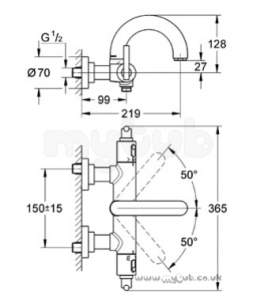 Grohe Tec Brassware -  Grohe Atrio Wall Mtd Therm Basth Shower Mixer 34062000